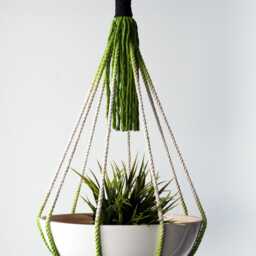 Handmade Macrame Plant Hanger Apple Green Cotton Rope, No Tassel - thumbnail 3