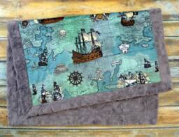 Nautical Pirate Blanket - Personalized Minky Baby Throw Faux Quilt Gift - thumbnail 1