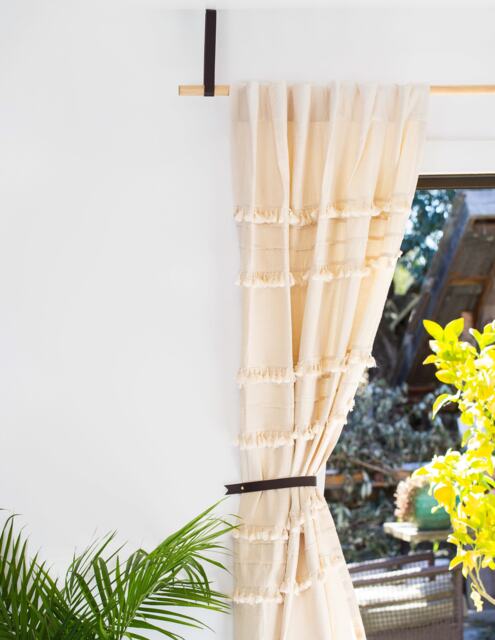 Leather Curtain Tieback Holdback Gold Modern Window Treatments 3rd Anniversary Gift Rustic Decor Boho Living Room Loop - image 1