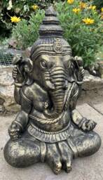 Stone Garden Large Gold Ganesh Buddha Elephant Praying Statue Ornament