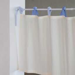 Yahya 100% Cotton Cafe Curtain With Light Blue & Slate Ties, Two Tone Tie Top Curtain, Natural Privacy Sheer Panel, 1Pc - thumbnail 4