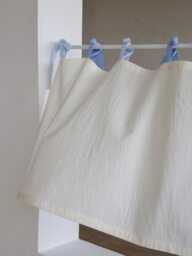 Yahya 100% Cotton Cafe Curtain With Light Blue & Slate Ties, Two Tone Tie Top Curtain, Natural Privacy Sheer Panel, 1Pc