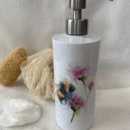 Bees & Flowers Watercolour Design, Liquid Soap Pump Dispenser, By Wildlife Artist Sandi Mower - thumbnail 3