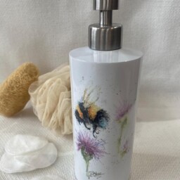 Bees & Flowers Watercolour Design, Liquid Soap Pump Dispenser, By Wildlife Artist Sandi Mower - thumbnail 2