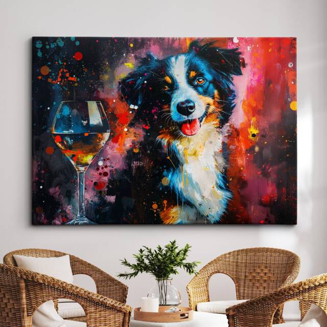 Border Collie Martini Glass Painting Framed Poster Print & Canvas Wall Decor Art Bar Kitchen Room Dog Gift Idea Pet - image 1