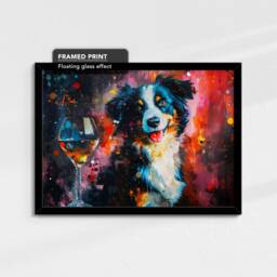 Border Collie Martini Glass Painting Framed Poster Print & Canvas Wall Decor Art Bar Kitchen Room Dog Gift Idea Pet - thumbnail 2