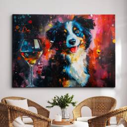 Border Collie Martini Glass Painting Framed Poster Print & Canvas Wall Decor Art Bar Kitchen Room Dog Gift Idea Pet - thumbnail 1