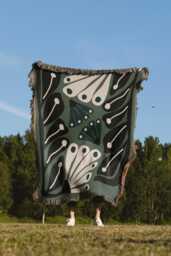 Green Matisse Inspired Retro Flower Woven Cotton Throw Blankets - thumbnail 1