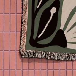 Green Matisse Inspired Retro Flower Woven Cotton Throw Blankets - thumbnail 2