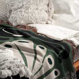 Green Matisse Inspired Retro Flower Woven Cotton Throw Blankets - thumbnail 3
