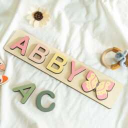 Personalized Name Puzzle, Toys For Toddler, Natural Wooden Puzzle With Pegs, Baby Shower Gift, First Birthday Gift, New Baby Gift - thumbnail 1