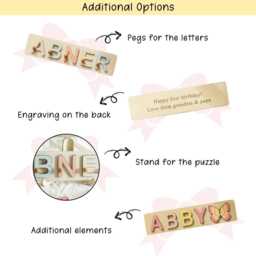 Personalized Name Puzzle, Toys For Toddler, Natural Wooden Puzzle With Pegs, Baby Shower Gift, First Birthday Gift, New Baby Gift - thumbnail 4