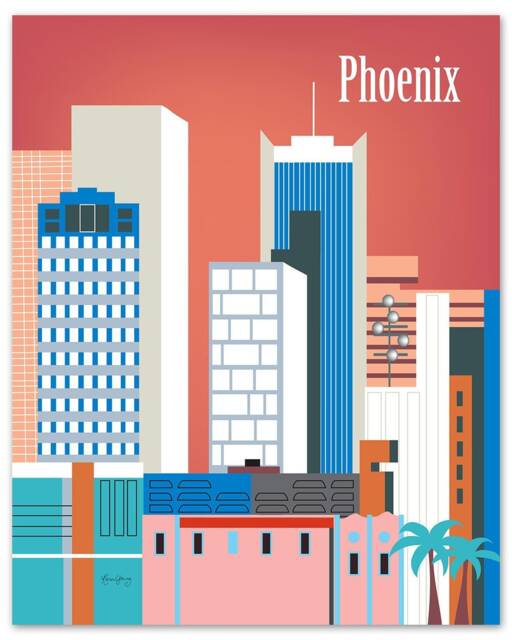 Phoenix Print, Arizona Art Skyline, Retro Poster, Office Wall Art, Vertical Wall Art - E8-O-Phe - image 1