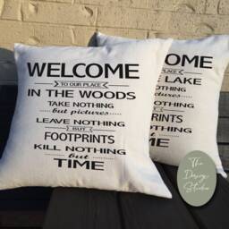 Welcome To The Lake, Country Accent Pillow, Farmhouse Chic, Rustic Pillows, Cover Only - thumbnail 1
