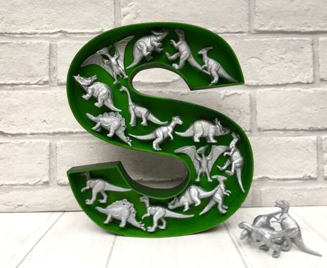 Dinosaur Wooden Letter, Silver Decor, Kids Room Wall Art - image 1