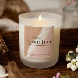 Personalised Grandma Candle Frosted Soy Wax, Rustic Painted Label