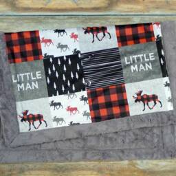 Personalized Minky Baby Blanket - Moose Faux Quilt Little Man Woodland Nursery Boy Gift - thumbnail 2
