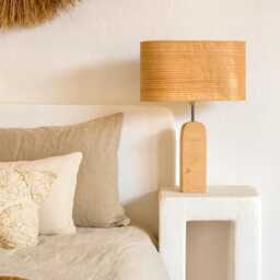 Elegant Oak Wood Table Lamp, Bedside Lamp For Scandinavian Decor, Rustic Decor Desk Night Light Minimalist & Modern Interiors - thumbnail 3