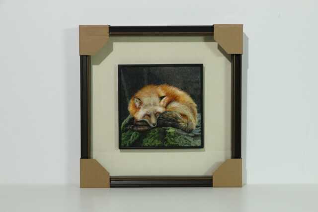 Hand Embroidered Sleeping Fox, Silk Thread Textile Art, Framed By Tsol??ne ??lanor - image 1