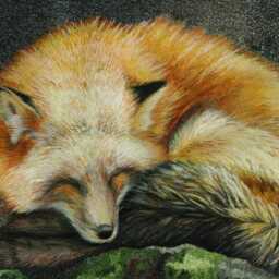 Hand Embroidered Sleeping Fox, Silk Thread Textile Art, Framed By Tsol??ne ??lanor - thumbnail 2