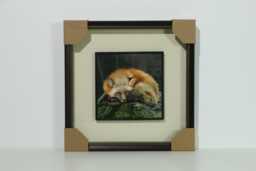 Hand Embroidered Sleeping Fox, Silk Thread Textile Art, Framed By Tsol??ne ??lanor - thumbnail 1
