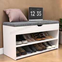 Entryway Shoe Bench With Storage Rack & Cushioned Seat, Home Improvement - thumbnail 3
