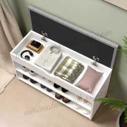 Entryway Shoe Bench With Storage Rack & Cushioned Seat, Home Improvement - thumbnail 2