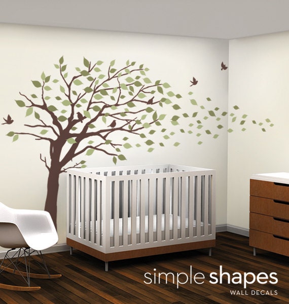 Vinyl Wall Art Decal Sticker - Blowing Leaves Tree Large Scheme B - image 1
