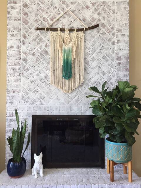 Aqua Ombre Boho Macrame Wall Hanging On Driftwood - The Great Egret - image 1