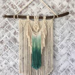 Aqua Ombre Boho Macrame Wall Hanging On Driftwood - The Great Egret - thumbnail 2