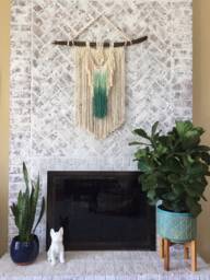 Aqua Ombre Boho Macrame Wall Hanging On Driftwood - The Great Egret - thumbnail 1