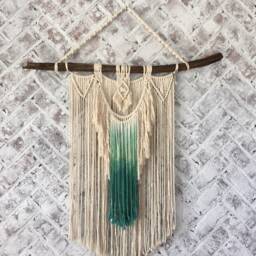 Aqua Ombre Boho Macrame Wall Hanging On Driftwood - The Great Egret - thumbnail 3
