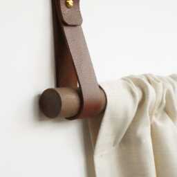 Leather Curtain Rod Bracket With Brass Curtain Rod Holder Wall Hooks Strap Leather Loop Mount Drapery Hanger Hook - thumbnail 4