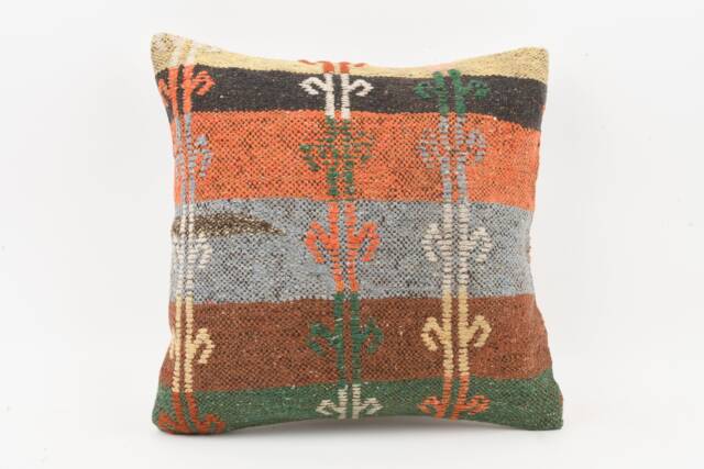 Handmade Turkish Kilim Pillow Embroidered Wool Cushion Cover - 18''x18'' - image 1