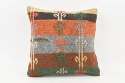 Handmade Turkish Kilim Pillow Embroidered Wool Cushion Cover - 18''x18''