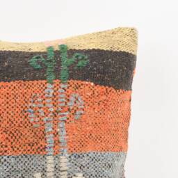 Handmade Turkish Kilim Pillow Embroidered Wool Cushion Cover - 18''x18'' - thumbnail 2