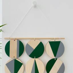 Geometric Wood Wall Hanging Green & Gray Scandi Boho Decor - thumbnail 3