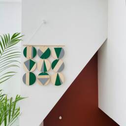 Geometric Wood Wall Hanging Green & Gray Scandi Boho Decor - thumbnail 1