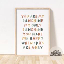 You Are My Sunshine Print -- Girls Nursery Print, Boys Playroom Decor - Unframed - thumbnail 1