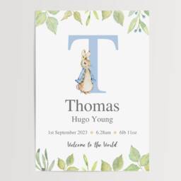 Peter Rabbit Birth Details Print - New Baby Gift Personalised Nursery Wall Art Blue Newborn Custom Present - thumbnail 2