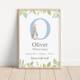 Peter Rabbit Birth Details Print - New Baby Gift Personalised Nursery Wall Art Blue Newborn Custom Present - thumbnail 1