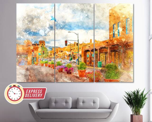 Santa Fe Canvas Print, New Mexico, Wall Art, Artwork, Poster, Photo, Downtown - image 1