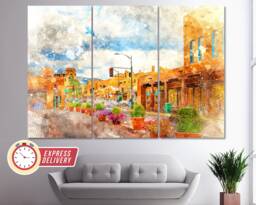 Santa Fe Canvas Print, New Mexico, Wall Art, Artwork, Poster, Photo, Downtown - thumbnail 1