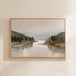 Misty River Poster, Pine Valley Print, Nature Wall Art, Paper - thumbnail 1
