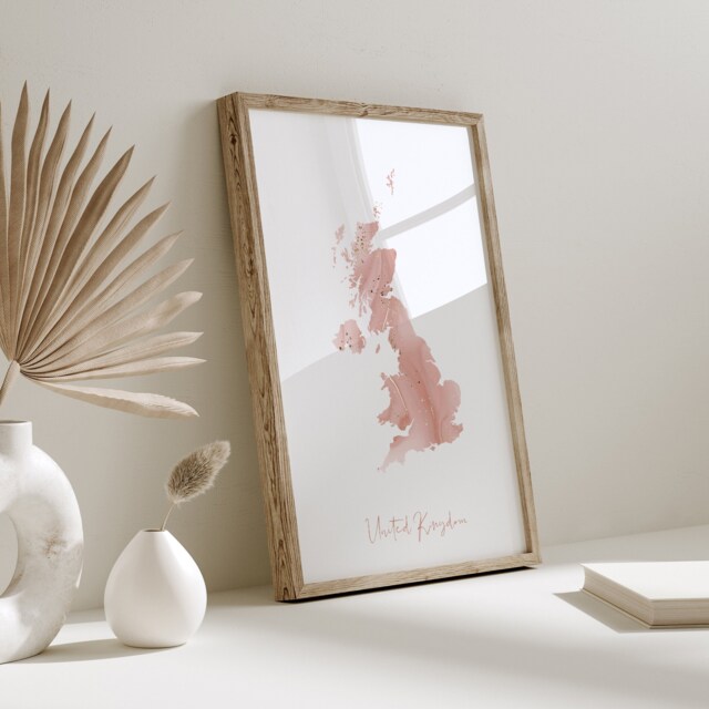 United Kingdom Map Pink & Gold Wall Art Print - image 1