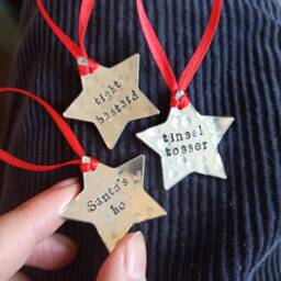 Set Of Three Cards With Rude Profanity Funny Custom Christmas Tree Star Decorations. Personalised Your Text - thumbnail 3