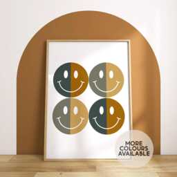 Smiley Faces Print -- Rainbow Playroom Print, Colourful Decor, Kids Cool Club, Poster, Unframed - thumbnail 1