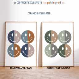 Smiley Faces Print -- Rainbow Playroom Print, Colourful Decor, Kids Cool Club, Poster, Unframed - thumbnail 3