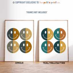 Smiley Faces Print -- Rainbow Playroom Print, Colourful Decor, Kids Cool Club, Poster, Unframed - thumbnail 2