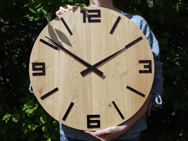 Farmhouse Wall Clock , Large Oak Clock, Black Numbers Gloss, Wood Wood 19 - image 1